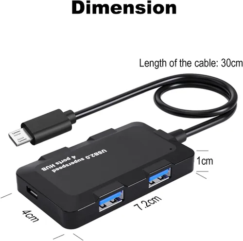 Vista 4 de AreMe Micro USB OTG Hub Adaptador con 4 Puertos USB + Puerto de Alimentación Cable micro USB OTG para Fire Stick 4K, Raspberry Pi Zero y tableta