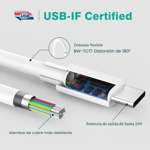 Vista 3 de Cable USB C a USB C de 1M/3.3 pies para iPhone 17/16/15 Pro Max Plus, cargador MacBook Air/Pro, iPad Pro 13/12.9/11 pulgadas, Air 5/4, Mini 6, Pixel