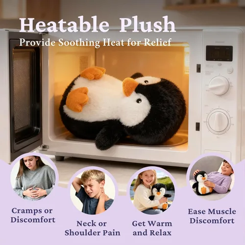 Vista 3 de IKASA Animal de peluche de pingüino para microondas, almohadilla térmica para mayor comodidad y calidez, calentable y refrigerable de 1.5 libras