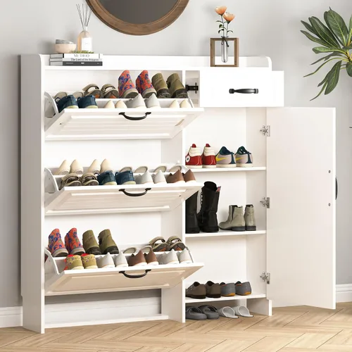 Vista 9 de Vibe & Dine Armario Organizador de Zapatos Estrecho con 3 Cajones Grandes Abatibles y 2 Cajones de Almacenamiento - Almacenamiento de Zapatos