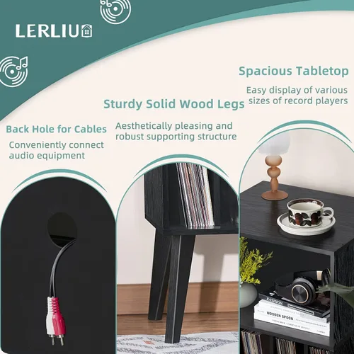 Vista 15 de Lerliuo - Soporte para tocadiscos, soporte para tocadiscos negro con capacidad para hasta 160 álbumes