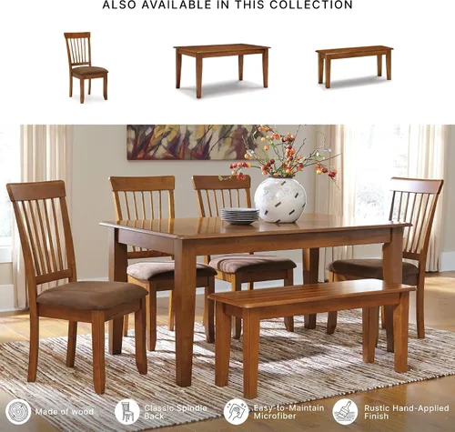 Vista 9 de Signature Design by Ashley Berringer Sillas de comedor con respaldo de husillo de 18" (juego de 2) – Marrón claro rústico con asiento acolchado