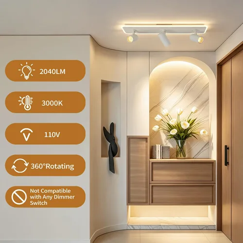 Vista 2 de Jaycomey Lámpara de techo LED moderna de 23 pulgadas, 3 focos ajustables 22.8 in Blanco