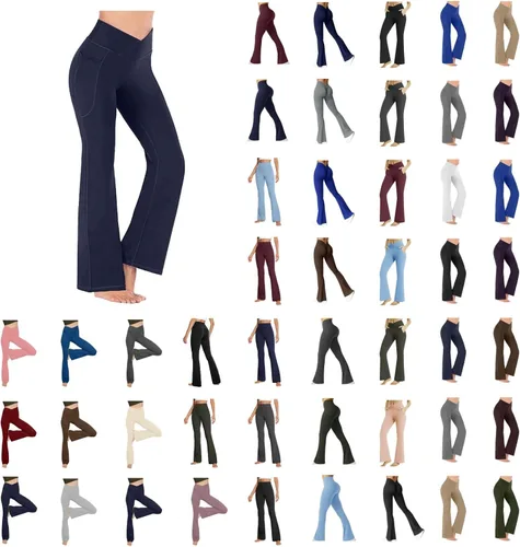 Vista 5 de WKSCLPAI Flare Yoga Pants for Women High Waisted Tummy Control Leggings V Crossover Workout Pants Casual Butt Lift Leggings