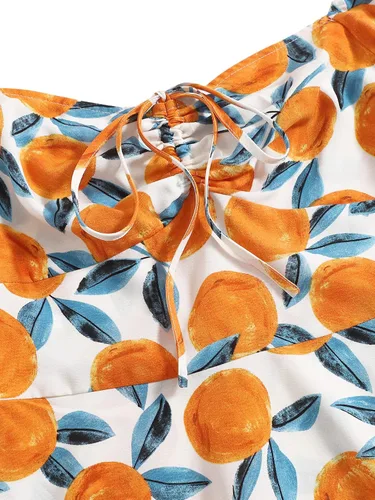 Vista 2 de Floerns Vestido Corto de Verano para Mujer con Cordón Cuello Corazón Manga Abombada Línea A