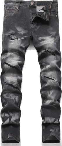Vista 14 de Jeans rasgados para hombre, diseño ajustado y desgastado, elásticos, cómodos, con cintura flexible 9001 Azul