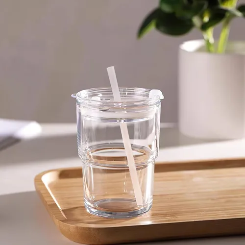 Vista 7 de Luxfuel Vaso Tumbler de Agua de Vidrio de 13 onzas con Pajita y Tapa, Tazas Reutilizables para Café Helado, Té Helado, Vaso Tumbler de Vidrio