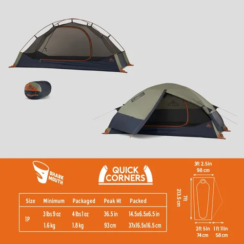 Vista 5 de Kelty Late Start Tienda de Mochilero – Tienda de Campaña Ligera para Dos Personas Refugio de Camping con Quickcorners, Postes de Aluminio, Mosca