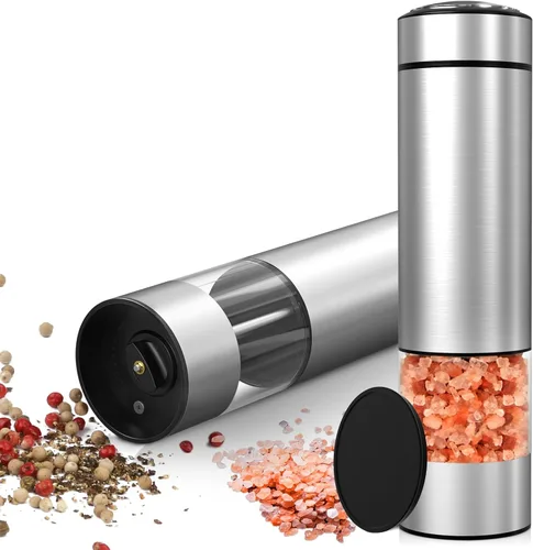 Vista 7 de innhom - Molinillo eléctrico de sal y pimienta, funciona con pilas, molinillo de pimienta de acero inoxidable automático de sal y pimienta