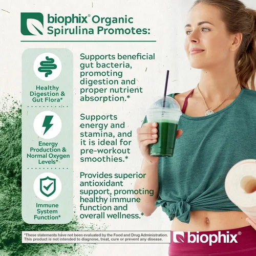 Vista 2 de biophix Polvo de espirulina orgánica, 2.2 libras 100% pura espirulina azul verde algas en polvo, vegano, sin OMG, no irradiado, certificado USDA