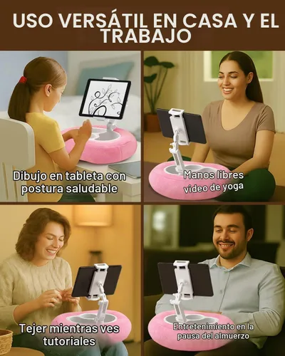 Vista 6 de Tablet Pillow Stand for Bed with Snack Bowls, Compatible with Kindle & iPad Fucsia