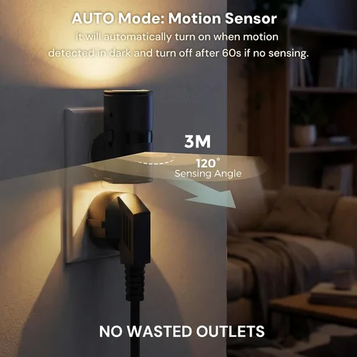 Vista 2 de L LOHAS LED Luz nocturna con sensor de movimiento, mini luces nocturnas activadas por movimiento, enchufar a la pared, luz giratoria con sensor
