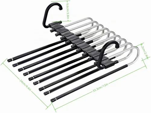 Vista 2 de Paquete de 2 perchas plegables de 9 capas para pantalones que ahorran espacio, percha multifuncional para pantalones, percha con agujero para colgar