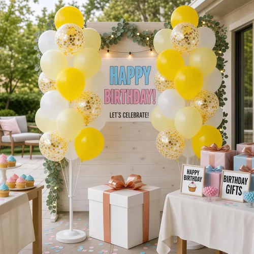 Vista 9 de Hiins Juego de 2 globos de confeti para árbol con base, decoración de poste para fiesta Bee Lemon,Wedding Baby Shower Party Decor,Includes a base