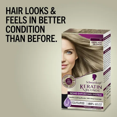 Vista 4 de Schwarzkopf Keratin - Tinte para el cabello rubio, 7.0 rubio ceniza oscuro, coloración permanente de calidad profesional, sistema de refuerzo