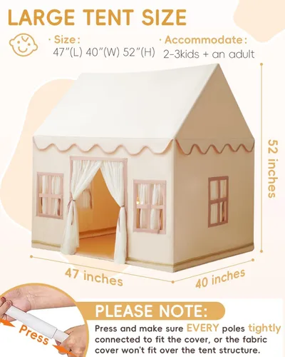 Vista 7 de Tienda de campaña grande para niños con luces de estrellas, banderas y bolsas de mano, tienda de campaña para niños en interiores y exteriores