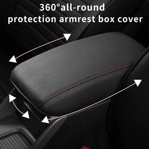 Vista 3 de AOMSAZTO Funda de consola para Nissan Altima 2019-2023, 2024 2025, fundas para reposabrazos para Nissan Altima, color negro con costuras rojas