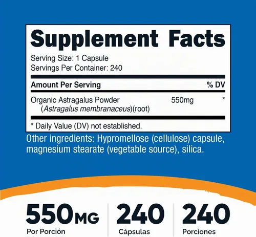 Vista 2 de Nutricost Cápsulas de astrágalo 550 mg, 240 cápsulas vegetarianas, sin