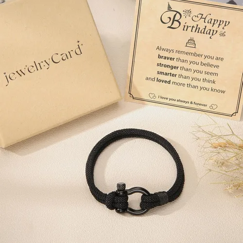 Vista 7 de Joyas y tarjetas de regalo de cumpleaños para hombres, adolescentes, niños, pulsera náutica negra, regalo de feliz cumpleaños para 13, 14, 15, 16