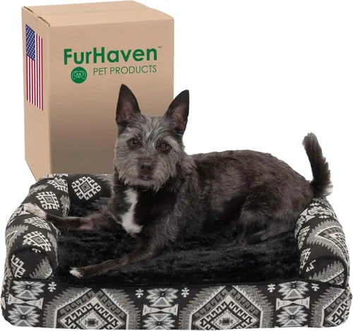 Vista 61 de Furhaven Cama para perro de espuma viscoelástica para perros medianos y pequeños con cojines extraíbles y funda lavable, para perros de hasta 35
