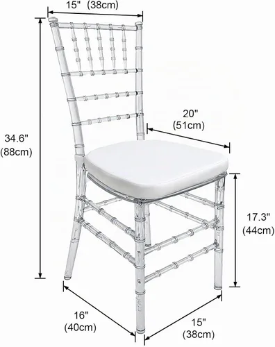 Vista 3 de FOH Juego de 3 sillas Chiavari de acrílico transparente con cojines, silla de comedor de cristal transparente totalmente montada, sillas fantasma