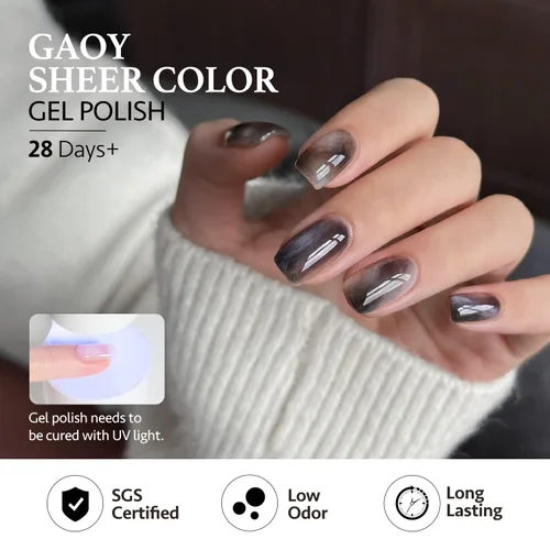 Vista 6 de GAOY Esmalte de uñas en gel oscuro de 6 colores gelatina lechosa marrón verde negro, kit de esmalte en gel para manicura de salón y nail art