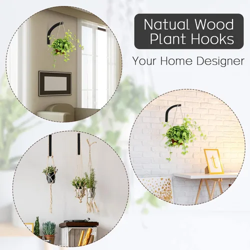 Vista 7 de Juexica 4 Piezas Colgador de Plantas de Madera, Ganchos Colgantes para Plantas de 8 Pulgadas para Interiores y Exteriores, Soportes de Ganchos