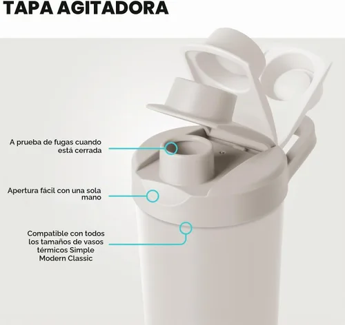 Vista 3 de Simple Modern - Botella agitadora de acero inoxidable con bola de 24 onzas Taza metálica aislada para mezclas de proteínas, batidos y Negro