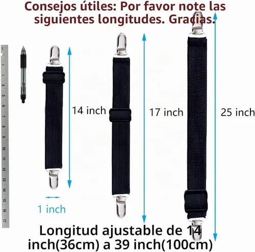 Vista 2 de 10 correas ajustables para sábanas, clips para sábanas, soporte elástico para sábanas bajeras, clips de correas de sábana bajera, tirantes de cierre