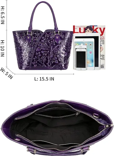 Vista 4 de PIJUSHI Bolsos florales de diseñador con asa superior, bolsos de cuero auténtico, cartera floral para mujer y tarjetero de cuero genuino