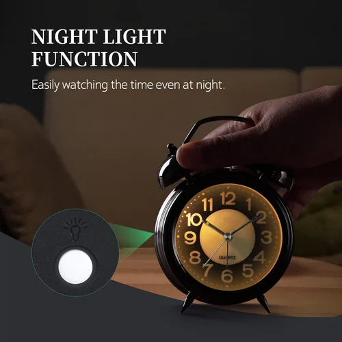 Vista 3 de Reloj despertador súper fuerte para personas que duermen pesadas, reloj despertador de campana doble de 4 pulgadas con luz de fondo, funciona