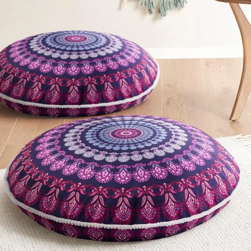 Vista 10 de Codi - Cojín de suelo para meditación, grande y redondo para adultos, diseño bohemio de mandala para exteriores, chimenea, yoga, sala de estar, 32