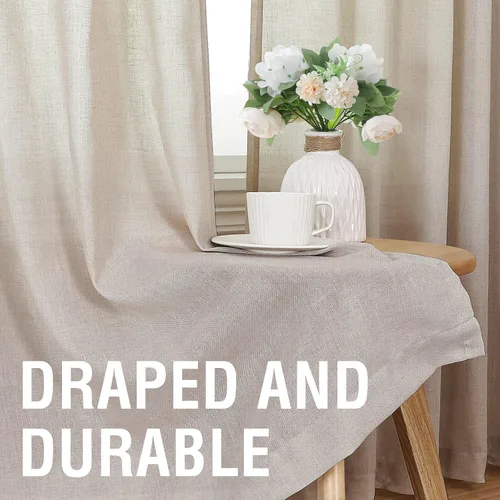 Vista 4 de H.VERSAILTEX Cortinas de lino natural de 63 pulgadas de largo para sala de estar, 2 paneles con trabillas traseras y bolsillo, texturizadas