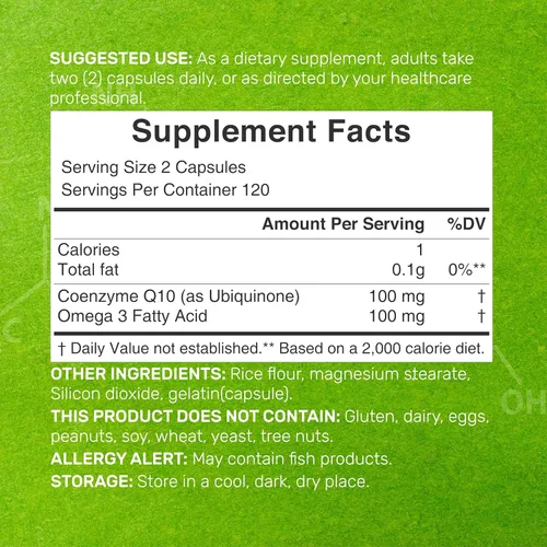 Vista 2 de DEAL SUPPLEMENT CoQ10 100mg con Omega 3 100 mg, 240 cápsulas Fórmula de coenzima Q10 biodisponible Sin OMG