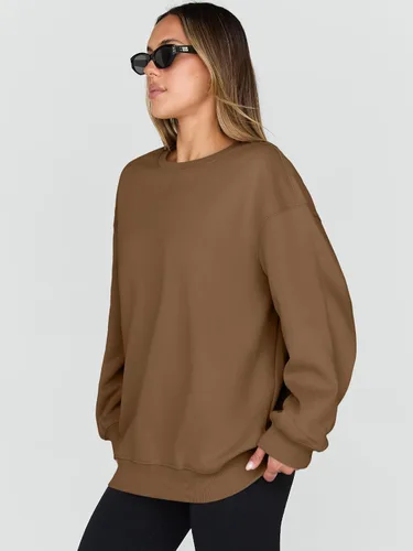 Vista 3 de Trendy Queen - Sudaderas para mujer, sudaderas con capucha de gran tamaño, cuello redondo, suéteres cómodos para otoño e invierno, ropa a la moda