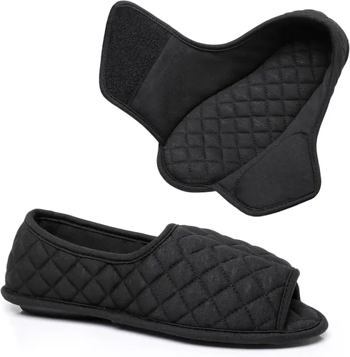 Vista 54 de Git-up -Pantuflas para mujer con diabetes/artritis/edema, cierre ajustable, espuma viscoelástica, punta abierta, extra ancha