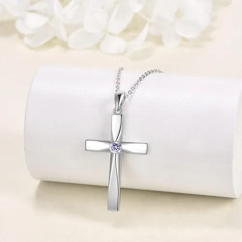 Vista 3 de Collar con colgante de cruz de plata de ley 925 con colgante de cruz de origami, collar con colgante de cruz religiosa para mujeres, regalos
