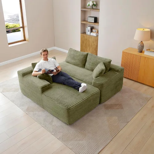 Vista 3 de Sofá comprimido de esquina izquierda en forma de L de 105 pulgadas, modular sin hueso, sofá de espuma de piso con diván, sofá de pana en esquina sin
