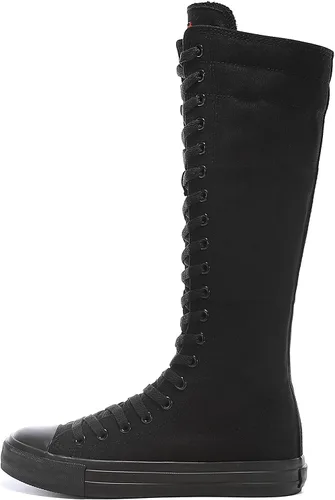 Vista 4 de Momuk - Botas de moda con cordones por encima de la rodilla para mujer, de lona, con cremallera, para niñas, zapatos escolares elegantes