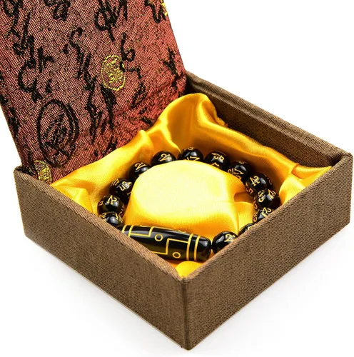 Vista 7 de Fardtry Obsidian Sánscrito Feng Shui Pulsera negra Lucky Fortune con caja de regalo premium negro