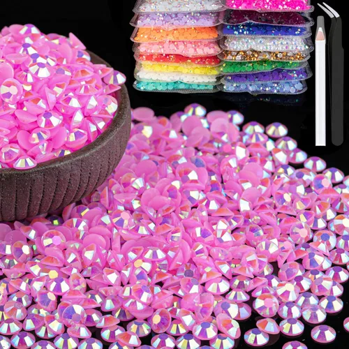Vista 56 de 15000 diamantes de imitación de resina de 0.079 pulgadas a granel, diamantes de imitación de gelatina redondos negros con parte trasera plana, gemas