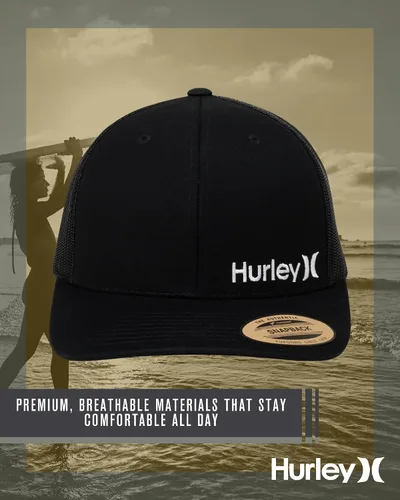 Vista 4 de Hurley Sombrero de camionero para hombre, diseño de corp a presión, cómodo, curvado con cierre de presión ajustable, sombreros de camionero
