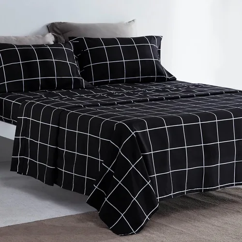 Vista 9 de SLEEP ZONE Juego de sábanas de 3 piezas con estampado a cuadros para niños, sábanas de microfibra de doble cepillado súper suaves y transpirables