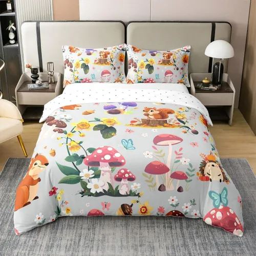 Vista 49 de jejeloiu Cute Mushroom Decor Duvet Cover 100% Cotton for Kids Boys Girls Twin Size Botanical Plants Bedding Set Cartoon Mushrooms Comforter Cover