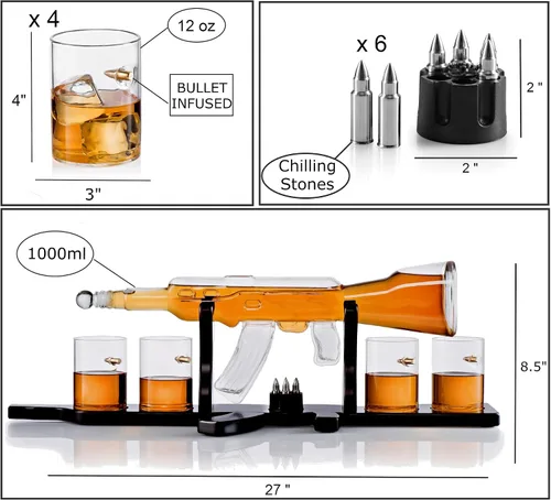 Vista 2 de Juego de decantador de whisky + 4 vasos de whisky en madera rica, bandeja de base de caoba clásica con piedras escalofriantes, dispensador de whisky