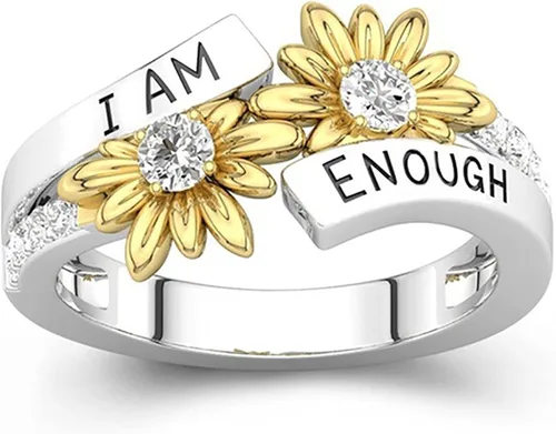 Vista 3 de Generic Juego de anillos para ti bicolor I Am Enough English con margaritas de diamantes a la moda multicolor anillos para mujer regalos para mujer