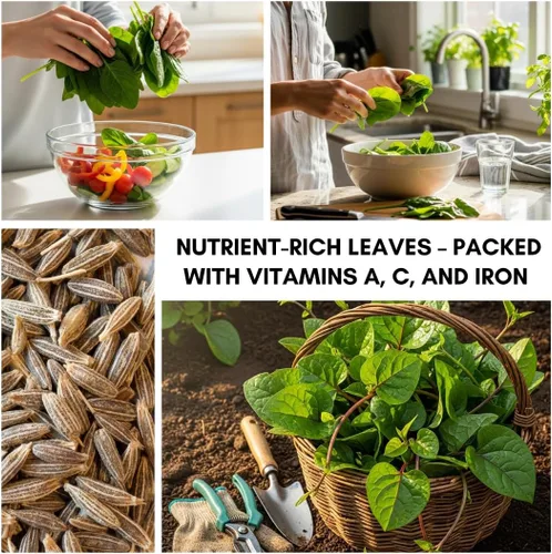 Vista 5 de Más de 100 semillas de espinaca verde Malabar Espinaca enredadera amante del calor, de rápido crecimiento Hojas tiernas y nutritivas