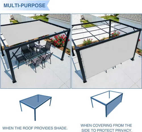 Vista 6 de E&K Toldo rectangular impermeable de 12 x 12 pies, con ojales, bloqueo UV, para pérgola, patio trasero, jardín, terraza, al aire libre (gris claro)