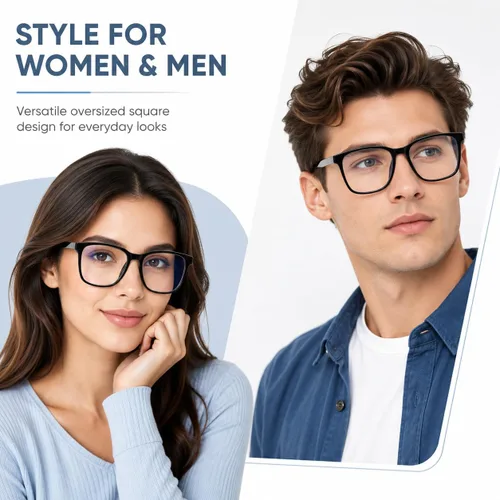 Vista 7 de TEAPLMTT - Lentes de bloqueo de luz azul, anteojos de computadora cuadrados grandes, anti luz azul para mujeres y hombres