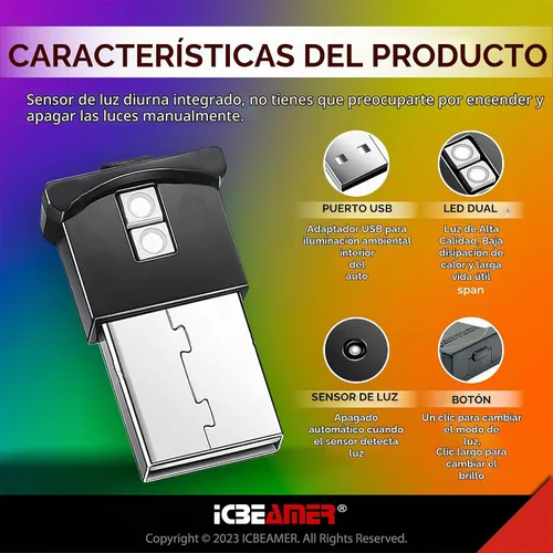 Vista 2 de ICBEAMER Smart USB 1-Paquete (Azul) Luz de Noche LED Automática Plug-in Miniatura para Coche, Van, Pickup, Camión, Interior, Maletero, Iluminación
